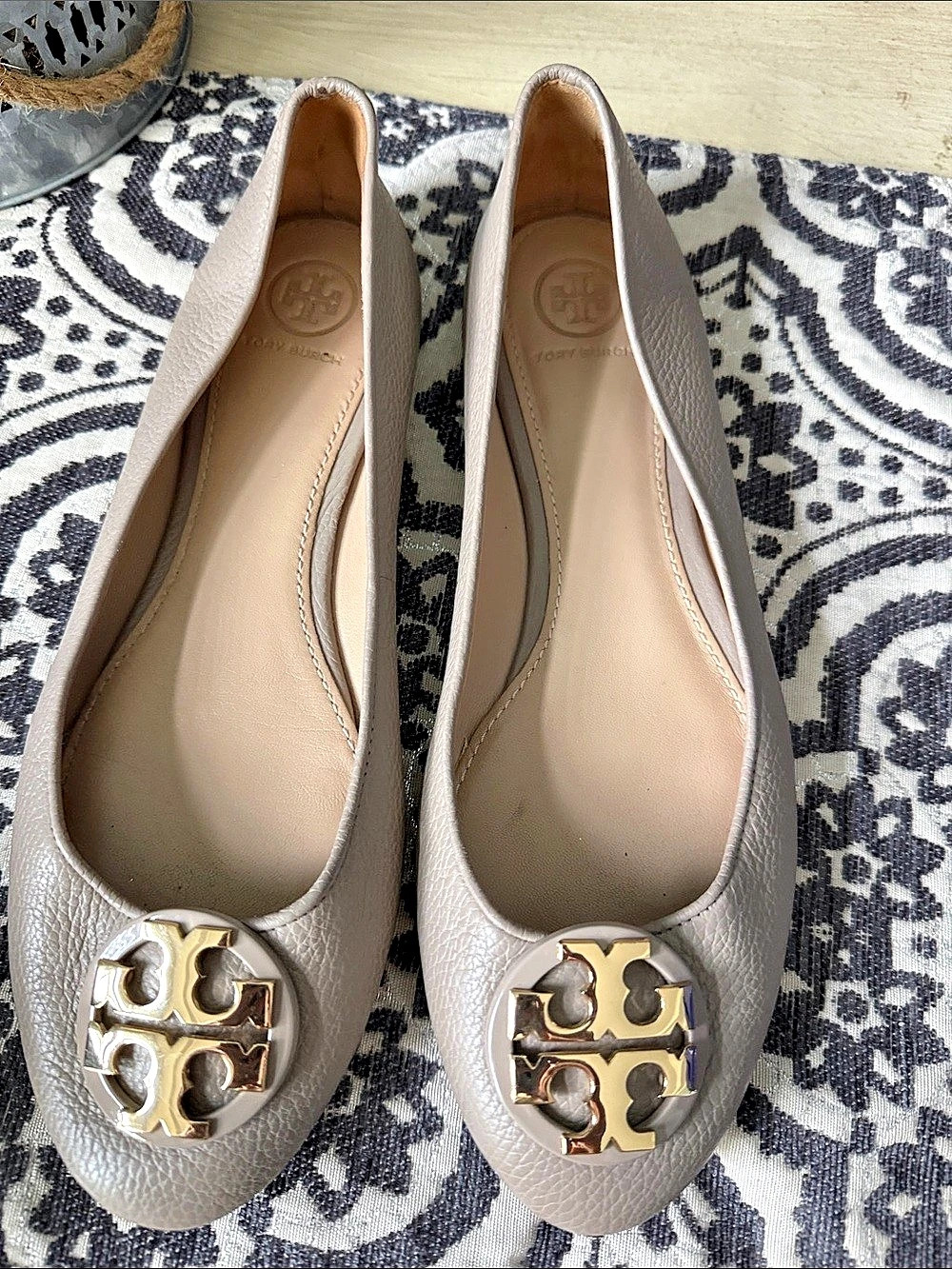 Tory Burch Logo Flats in Taupe